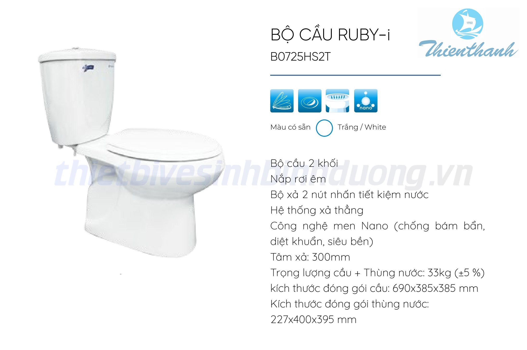 Bồn cầu Thiên Thanh RUBY B0725SH2T